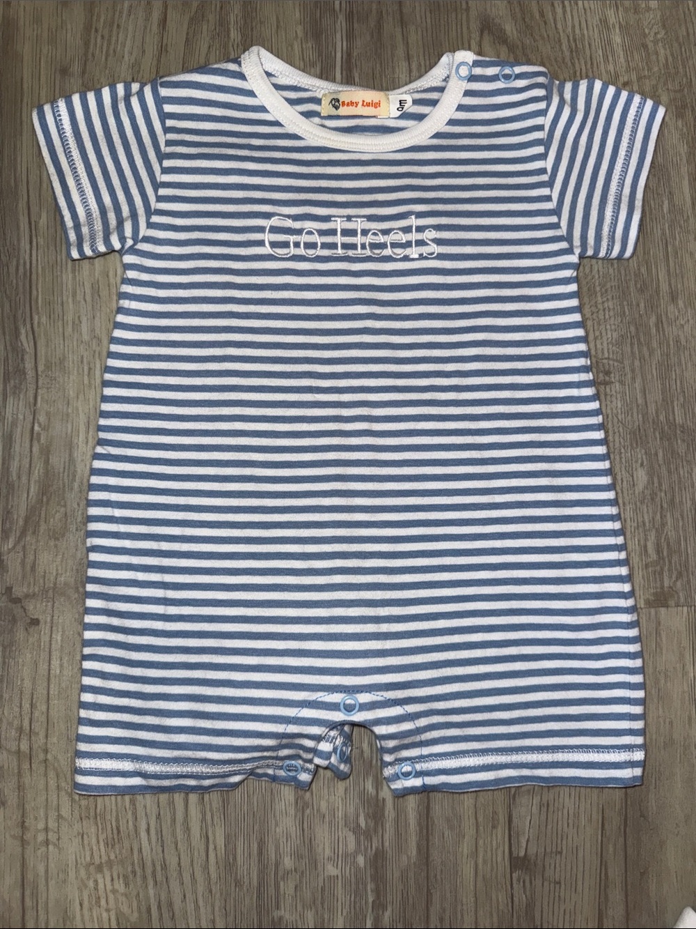 Baby Luigi 'Go Heels' Blue & White Striped Romper